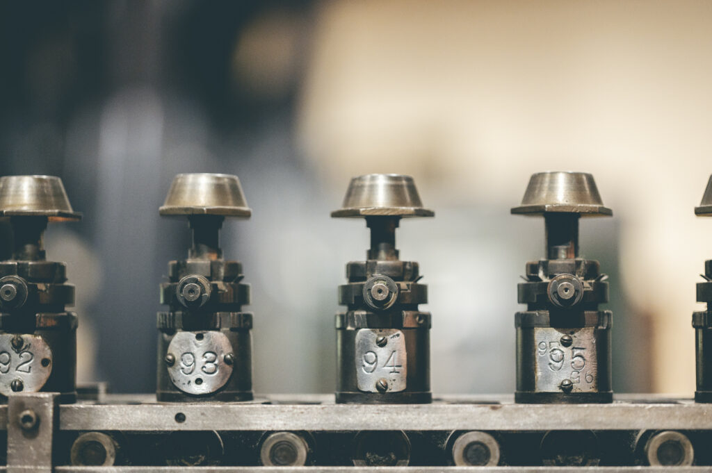 Selective focus shot of numbered engine parts